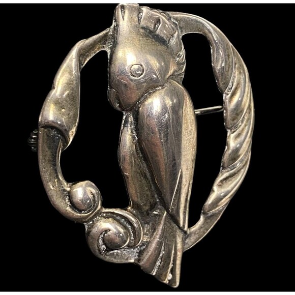 Art Deco Sterling Silver Cockatoo Brooch Handmade 925 Bird Pin Unisex Gift - Picture 1 of 7